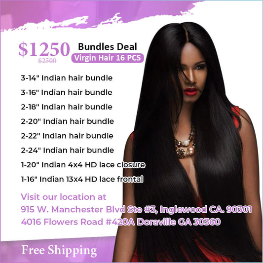 16 Bundles Indian Raw Hair Deal $1250