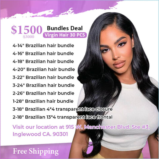 30Pcs Brazilian human hair bundles deal $1500