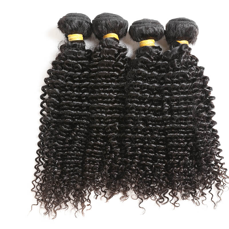 4Pcs Brazilian human hair bundles with 4x4 transparent lace closure deep curly