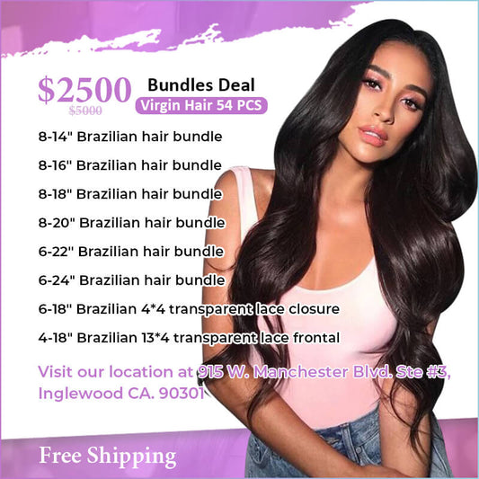 54Pcs Brazilian human hair bundles deal $2500