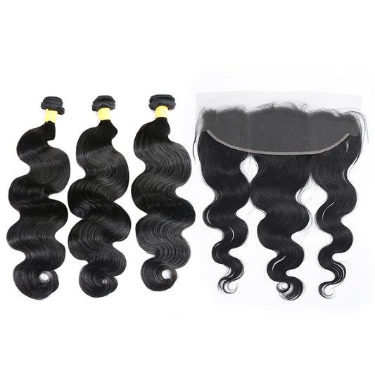 3Pcs Brazilian hair bundles with 13x4 transparent lace frontal body wave