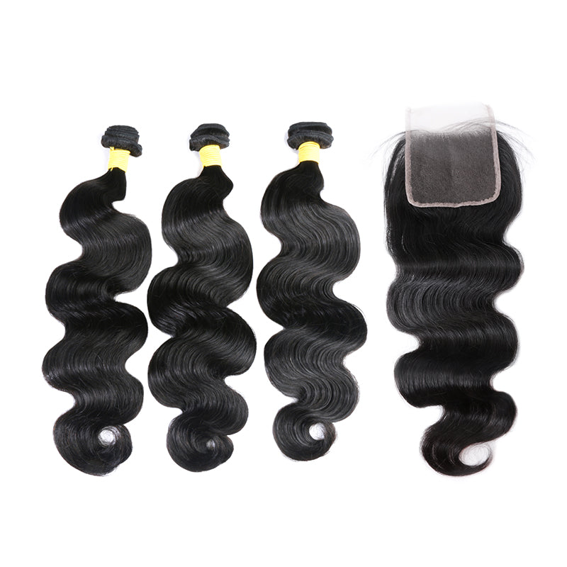 Brazilian Hair Bundles with 4x4 Transparent Lace Closure Body Wave