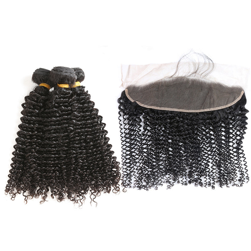 Brazilian hair bundles with 13x4 HD Lace Frontal Deep Curly