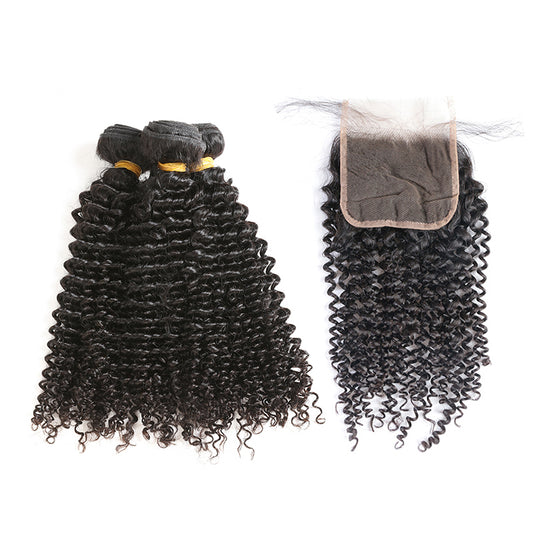 Brazilian Hair Bundles with 4x4 HD Lace Closure Deep Curly