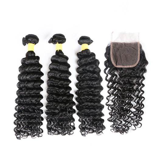 Brazilian Hair Bundles with 4x4 HD Lace Closure Deep Wave