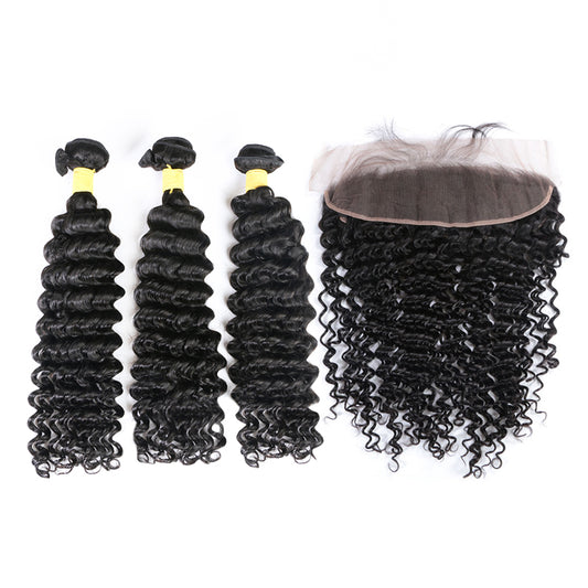 Brazilian Hair Bundles with 13x4 HD Lace Frontal Deep Wave