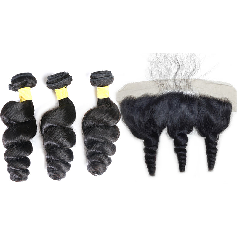 Brazilian hair bundles with 13x4 HD Lace Frontal loose wave