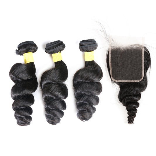 Brazilian Hair Bundles with 4x4 HD Lace Closure Loose Wave