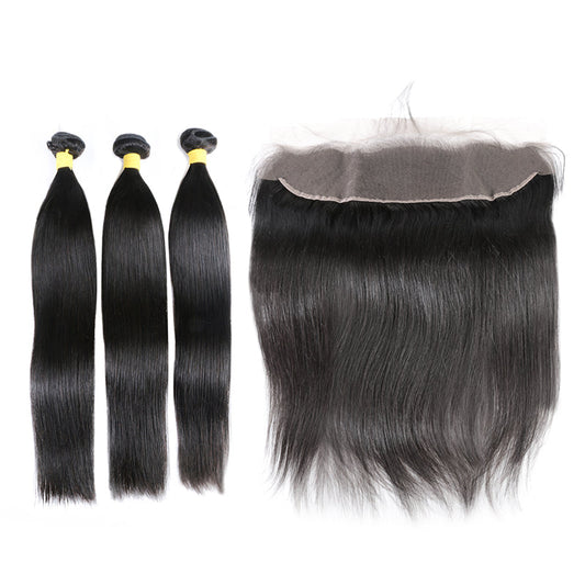 3Pcs Brazilian hair bundles with 13x4 transparent lace frontal straight