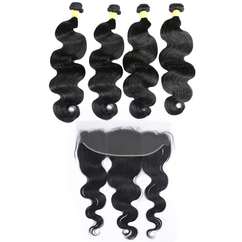 4Pcs Brazilian hair bundles with 13x4 transparent lace frontal body wave