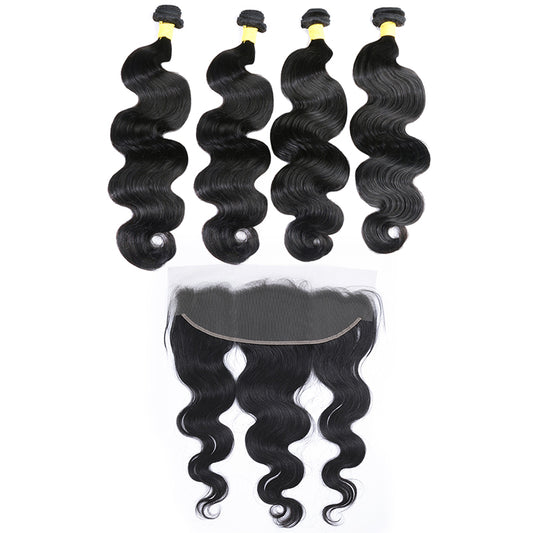 4Pcs Brazilian hair bundles with 13x4 transparent lace frontal body wave