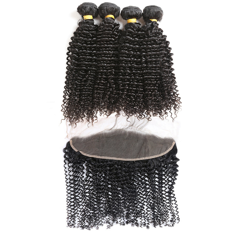 4Pcs Brazilian hair bundles with 13x4 HD lace frontal deep curly