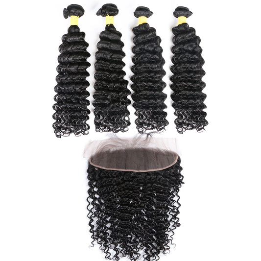 4Pcs Brazilian hair bundles with 13x4 HD lace frontal deep wave