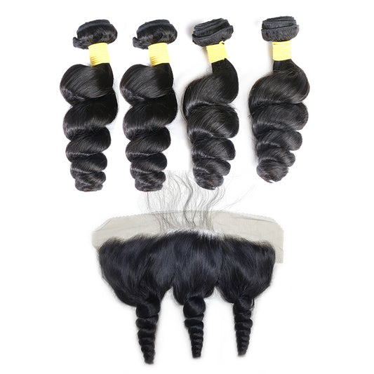 4 Brazilian hair Bundles with 13x4 HD Lace Frontal Loose Wave