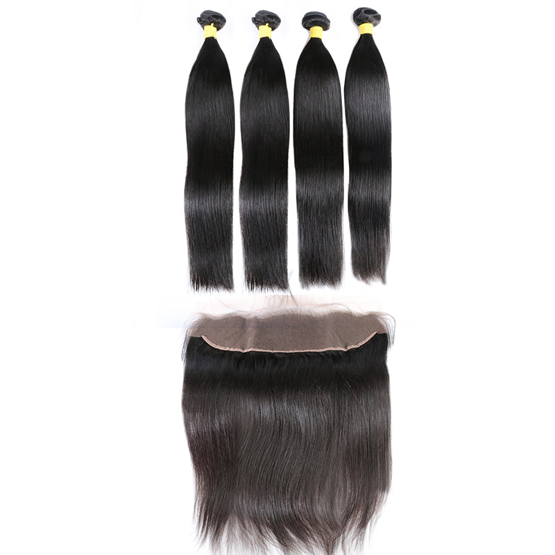 4Pcs Brazilian hair bundles with 13x4 HD lace frontal straight 