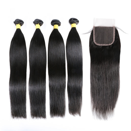 Brazilian Human Hair Bundles with 4x4 Transparent Lace Closure Straight