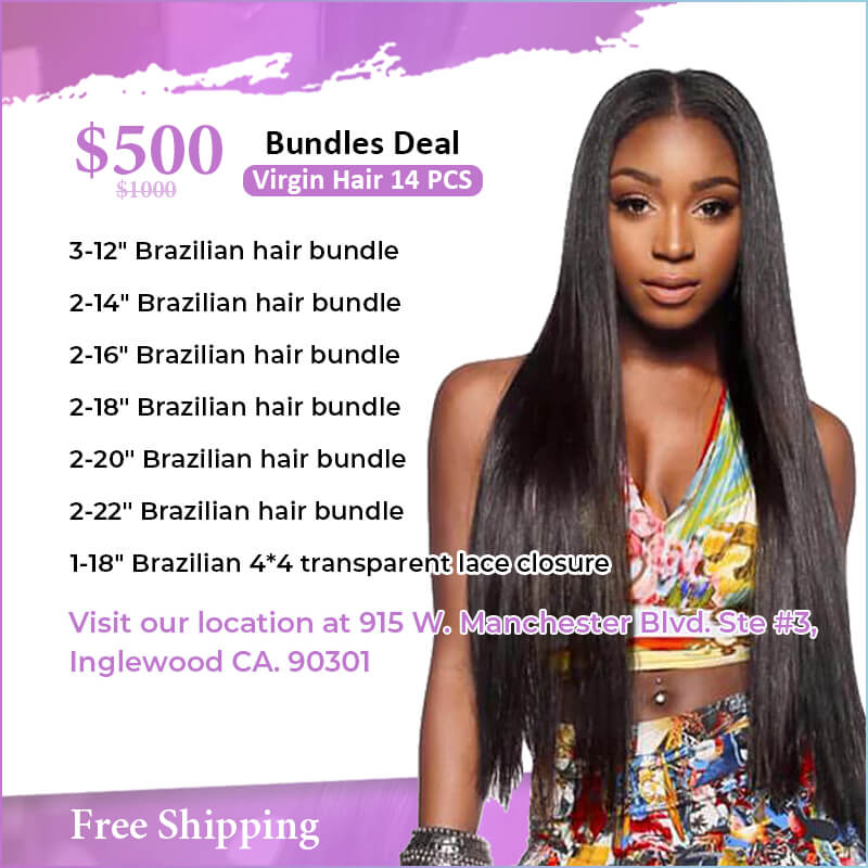 14Pcs Brazilian human hair bundles deal $500