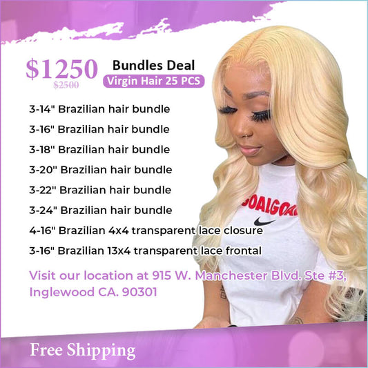 25Pcs 613 blonde Brazilian human hair bundles deal $1250