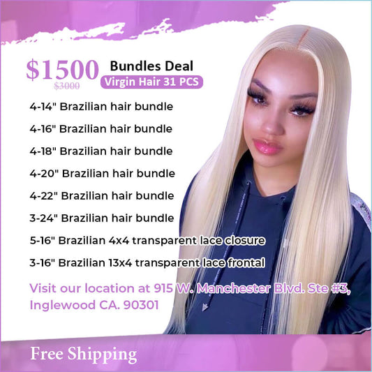 31Pcs 613 blonde Brazilian human hair bundles deal $1500