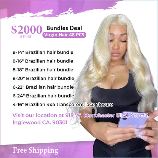 48Pcs 613 blonde Brazilian human hair bundles deal $2000