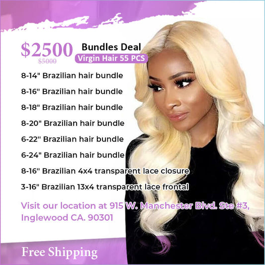 55Pcs 613 blonde Brazilian human hair bundles deal $2500